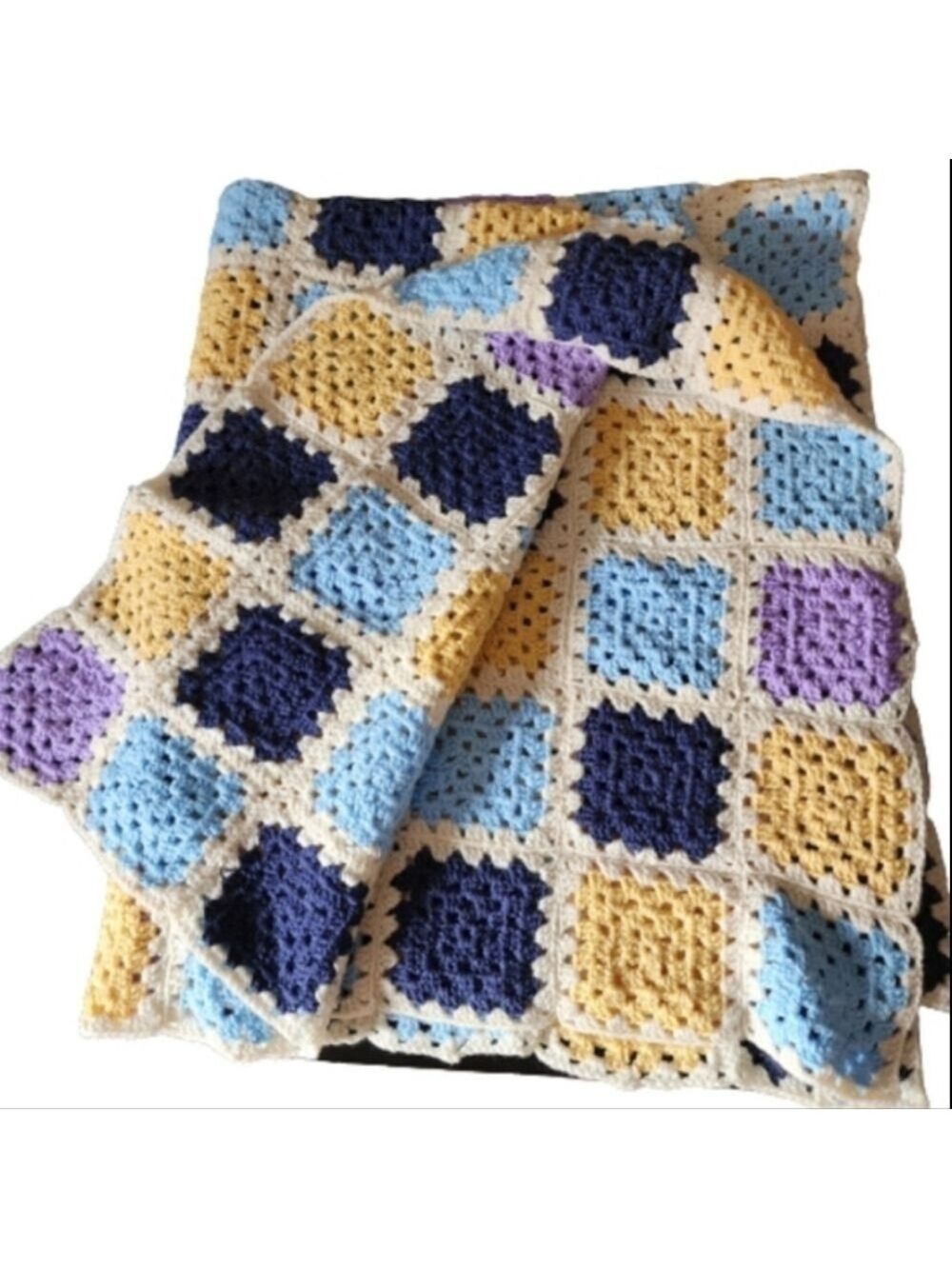Vintage handmade patchwork crochet throw, blanket. Color multicolor